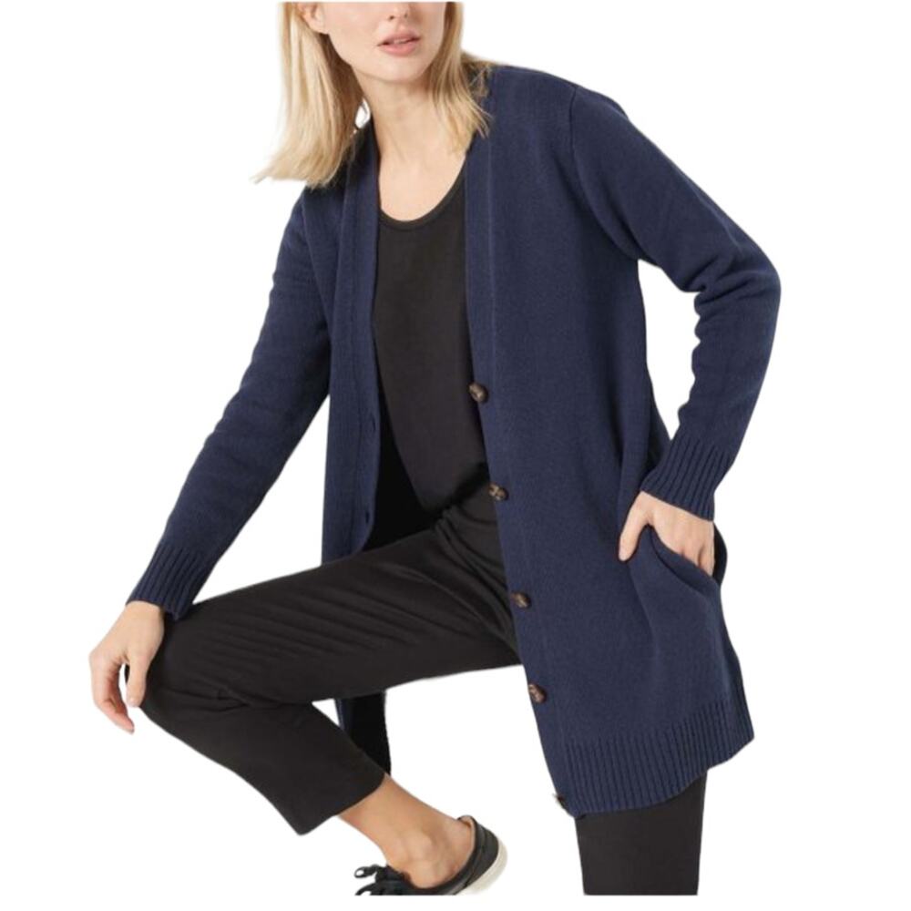 Jason Wu Navy Blue Oversized V-Neck Button Up Cardigan Sweater Sz M Long Sleeve